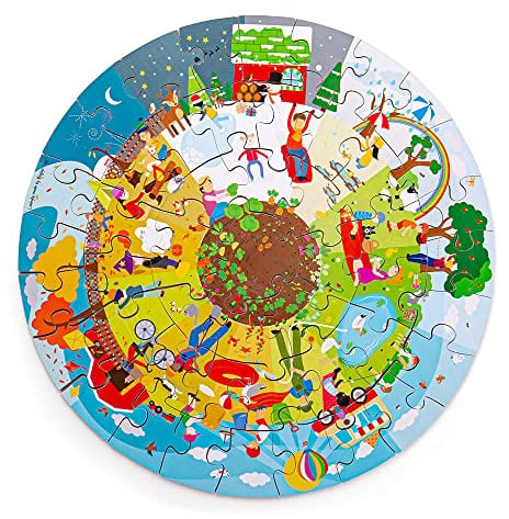 Bigjigs Toys Saisonaler Runder Bodenpuzzle, Holzpuzzle für Kinder