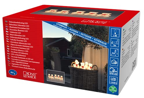 Konstsmide LED Acryl Bären 5-er Set, 40 warm weiße Dioden, 24V Außentrafo (IP44), 0, 8W, weißes Kabel - 6231-103