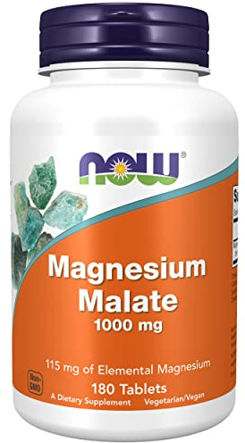 Now Foods, Malate de Magnésium, 1,000 mg, 180 Comprimés végétaliens, Testé en Laboratoire, Sans Gluten, Sans Soja, Végétarien