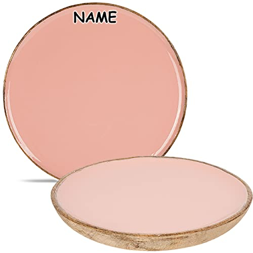 4 Stück große - XXL - Kunststoff & Holz - Teller/Speiseteller/Platzteller/Servierteller - Ø 38 cm - inkl. Name - rosa/pink - BPA frei - rund flach -..