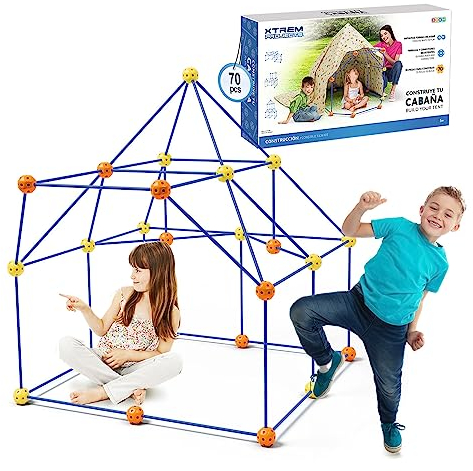 Cabane Enfant Interieure | Kit Construction Cabane 70 Pieces | Jeux Construction | Jeu Exterieur Enfants Tiges Et Connecteurs Robustes | Jeux Exterieur Enfant | Cadeau 6 Ans