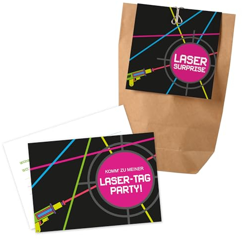 12x Lasertag Einladungskarten + Partytüten - Set / Lasertag Party Einladungskarten Lasertag Kindergeburtstag Partytüten Kindergeburtstag Lasertag Partytüten Kindergeburtstag Einladungen Lasertag