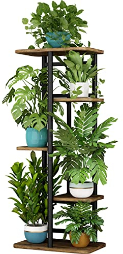 LINZINAR Pflanzenständer, 5 Etagen, 6 Pflanzen, mehrere Blumenregale, Regale, Aufbewahrung, Organizer, Display, Innen-Pflanzgefäß für Balkon, Schlafzimmer, Terrasse, Garten, Wohnzimmer, Schwarz