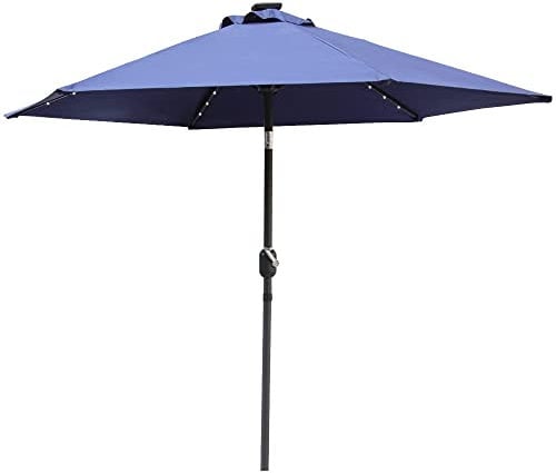 Green Bay 2.5M Garden Parasol with Solar LED Lights and Crank Tilt Mechanism Patio Umbrella Outdoor Sun Shade Canopy UV Protection Blue