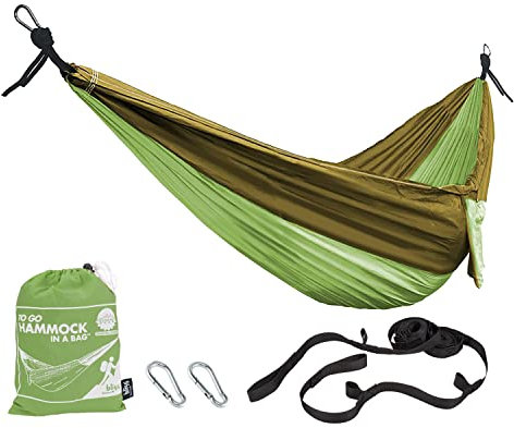 Bliss Hammocks BH-406ST-FG Hängematte in einer Tasche mit Karabinern und Baumgurten, 132,1 cm breit, wetterbeständig, 136 kg Kapazität (Waldgrün)