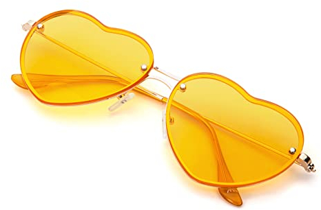 PARTY GO Herzform Sonnenbrille Frauen Mode Rimless Sonnenbrille UV400 Party Brille, gelb