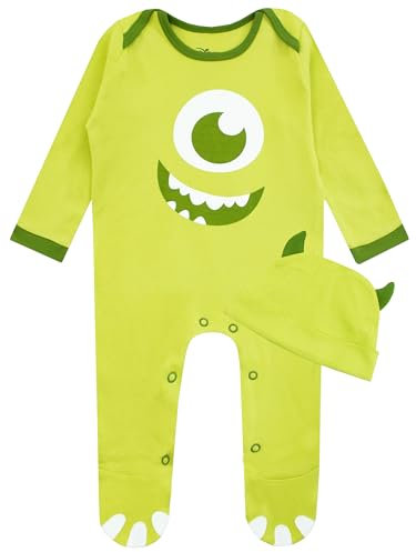 Disney Monster Ag Onesie Mit Hut | Monsters Inc Strampler Und Hut Satz | Schlafanzüge Baby Mike Wazowski | Grün 80