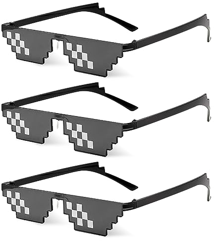 O-Kinee 3 Pack Pixel Mosaik Brille,MLG Brille Pixelbrille Sonnenbrille Pixel Brille Lustig Spielzeug Mosaik Sunglasses Ideal für Partys und Fotoshootings Karneval Fasching Party Cosplay Kostüm