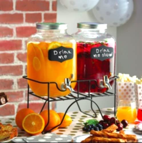 Vision4ever 2Pcs 3.9 Litre Double Glass Beverage Drinks Dispenser Screw Lid Jugs Tap Stand Easy to Use and Cleans (Chrome)