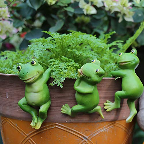 Bogoro Statue Hängender Frosch, 3 Stück Kletterfrosch Blumentopf-Aufhänger Dekoration, Frosch Figur für Büro Blumentopf, für Büro Schreibtisch & Home Garden Pot Decor