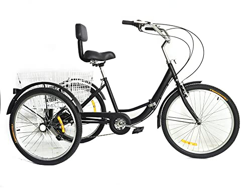 YISSALE Dreirad für Erwachsene 24 Zoll 3 Rad Fahrrad mit Einkaufskorb und Licht 7-Gang Trike Bike Geeignet Für Damen Herren