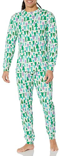 Amazon Essentials Set Pigiama in Maglia Uomo, Ecru Alberi di Natale, S