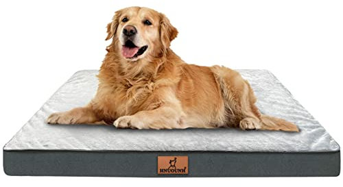 HNUOUNH Hundebett Grosse Hunde, Orthopädisches Hundebett Waschbar Hundekissen Flauschig,Atmungsaktiv Hundematte Hundematratze mit Abnehmbarer Deckel, Anti-Rutsch-Boden, Grau 105x74x10cm