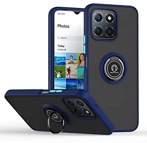 XINYEXIN Coque pour Honor 70 Lite 5G / Honor X8 5G / Honor X6 (6.5), Etui Téléphone Antichoc avec Anneau de Support, Hard PC et TPU Bumper Mat Translucide Case Cover - Bleu Royal