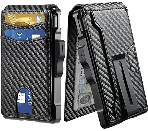 Tisoutec Wallet for Men - with Money Clip Slim Leather Slots Credit Card Holder RFID Blocking Bifold Minimalist Wallet with Gift Box,Orange (Carbon Fiber)