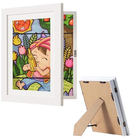 SicaHomy Bilderrahmen Kinderzeichnungen, Bilderrahmen Für Kinderzeichnungen A4, Klappbarer Aufklappbarer Kunst Kinder Rahmen, Befüllbarer Kunstfotorahmen Frontöffnung Wechseln (1 Stück Weiß)