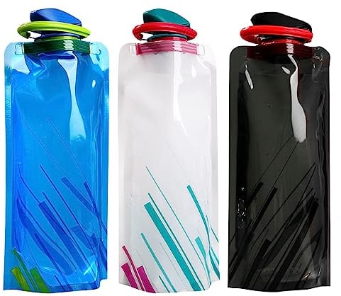 MUNSKT 700ML Faltbare Wasserflaschen Set von 3, Flexible Wiederverwendbare Trinkflasche mit Schraubverschluss zum Wandern, Abenteuer, Reisen