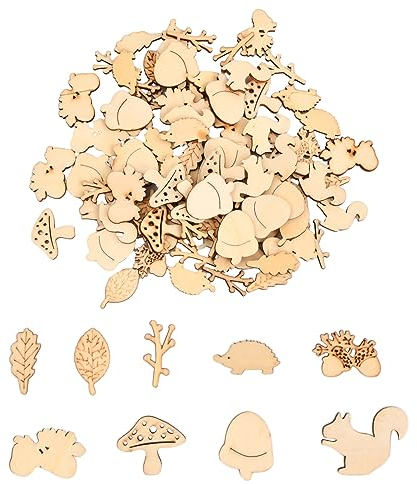 Laughhe 100 Stück Holztiere and Pflanzen zum Basteln Holzscheiben Scheiben Holzstücke zum Basteln Mini Holzformen Holz Ausschnitte Holz Verzierung für DIY Handwerk Tischdeko Scrapbooking