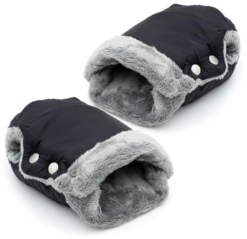 Intirilife Handwärmer Handschuhe mit Fleece für Buggy und Kinderwagen in Schwarz - Universalgröße Handmuff für je eine Hand (ein Paar) Wasserabweisend Winddicht Atmungsaktiv Wetterfest Radanhänger