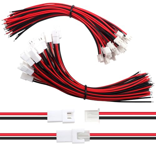 Lyeteung 30 Paar JST 2.54 XH 2 Pin Steckverbinder, Mini Micro JST XH 2.54 mm 2-Polige Buchse und Stecker mit 150mm 22AWG Kabeldraht (Rot Schwarz)