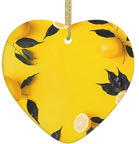 Gelbe Zitronen-Druck-personalisierte Weihnachtskugel, Keramik Weihnachten Hängende Ornament, Weihnachtsbaumschmuck Für Freund Freundin Frau Xmas Geschenke