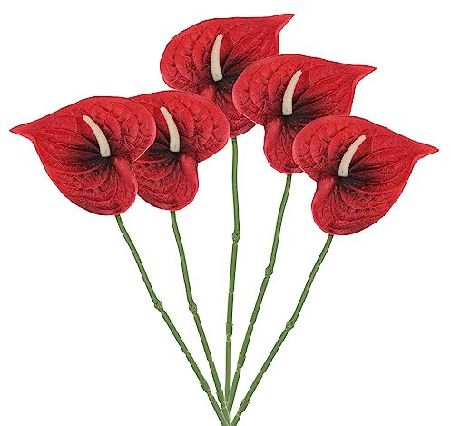 PATIKIL 13 Artificiel Anthurium Lys Fleurs, 5 Paquet Permanent Fleur Floral Arrangements Bouquet pour Maison Décoration Mariage Mariage Festival Fête, Sombre Rouge