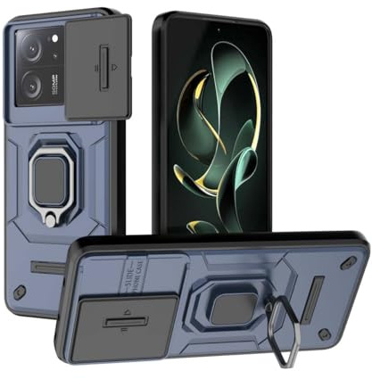 GOKEN Hülle für Xiaomi 13T / Xiaomi 13T Pro, Stoßfeste Armor Handyhülle aus Silikon & Hard PC, Bumper Schutzhülle mit Ringständer, Kamera-Schutz-Slide Cover, Case -Blau