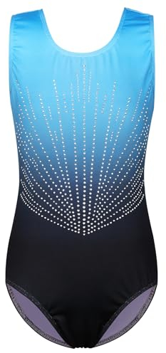 ZNYUNE Gymnastikanzug für Mädchen, ärmellos, langärmelig, Farbverlauf, Tanz, Gymnastik, Turnanzug, 3–14 Jahre, 322, Schwarzblau, 14 A