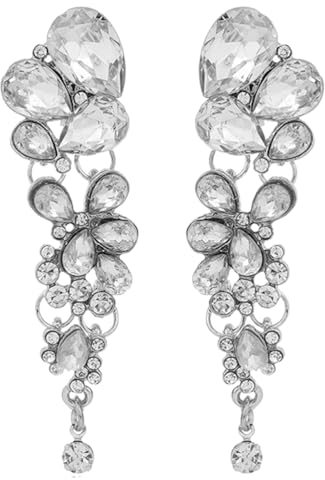 LJFEA Clip Ohrring für Damen, Kristall, Wassertropfenform, Quaste, Ohrclips, Strass Ohrclips Modische Ohrringe Non Piercing Hochzeit Brautjungfer