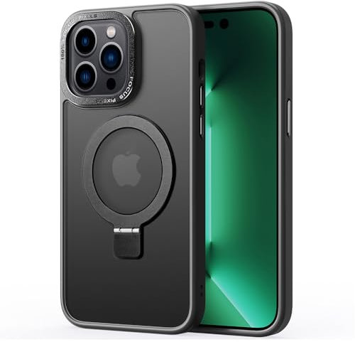Magnetico Cover Compatibile con iPhone 13 Pro Max,Traslucida Matte Sottile Custodia con Supporto ad Anello,Nero