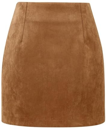 Karierter Minirock für Damen mit hoher Taille, A-Linie, figurbetont, Bleistift-Herbströcke, Braun, Wildleder, X-Klein