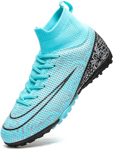 Donbest Boys Football Boots Cleats Kids Football Shoes Astro Turf Soccer Shoes Professional Spikes Football Competition Shoes,Lightblue,EU35