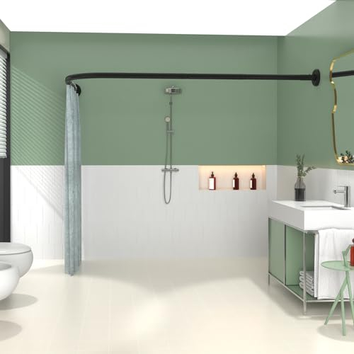 Anvuda Barre De Douche Angle, Barre Rideau Douche L Forme, Tringle Rideau Douche Noir en Acier Inoxydable, 80 X 172 cm/125.5 X 125.5 cm Tringle Douche Angle Pour Salle De Bain Baignoire Vestiaire