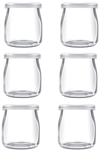 MEETOZ 6Pcs 200ml Pudding Glass Bottle,Yogurt Glass Jars with Plastic Lid,Mini Cup Small Glass Bottles for Yogurt Making, Pudding, Milk, Jelly