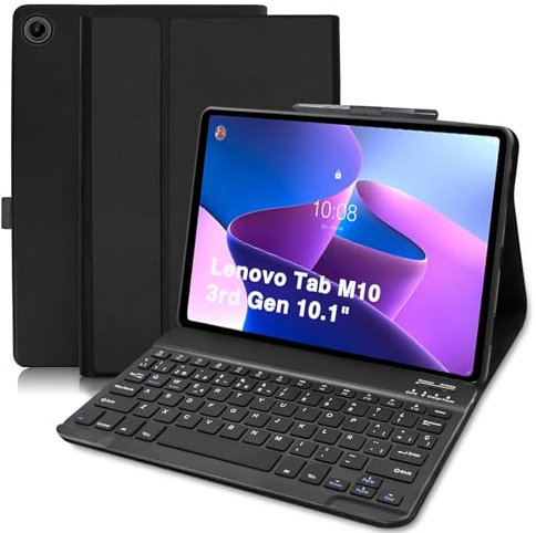 COEZFE Funda con Teclado para Lenovo Tab M10 3rd Gen 10.1 Pulgadas 2022, Español Ñ Teclado Magnético para Lenovo M10 3rd Gen 10.1”, Funda Teclado para Lenovo M10 3rd Gen (TB-328FU/TB-328XU), Negro