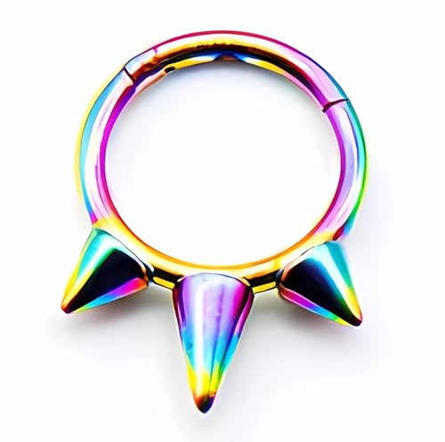 Decentraland 1 Stück 16G Regenbogen Durchmesser 12mm Spike Nase Septum Mund Hoop Ohrring Knorpel Chirurgenstahl Gothic Ring Piercing Schmuck
