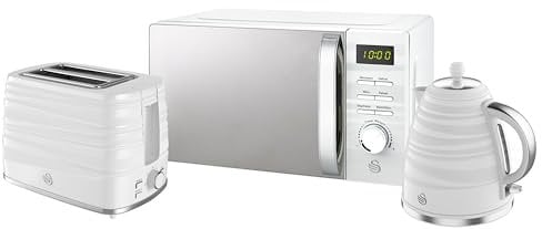 Swan Symphony Kitchen Set, 1.7L Fast Boil Kettle & 2 Slice Toaster & 20L Digital Microwave, White, SK31050WN, ST31050WN, SM22038LWN