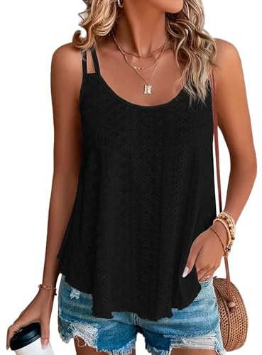 Tank Top Damen Sommer Top Sexy Ärmellose T Shirt Neu Spaghetti Cami Oberteile Sommermode Shirt Rundhals Blusen Basic Tops (Schwarz, XL)