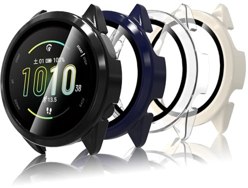 Bigqin 4 Pezzi Custodia Protettiva Compatibile con Garmin Forerunner 165/165 Music, Custodia Rigida per PC con Proteggi Schermo, Custodia HD con Vetro Temperato - Trasparente Nero Blu Bianco