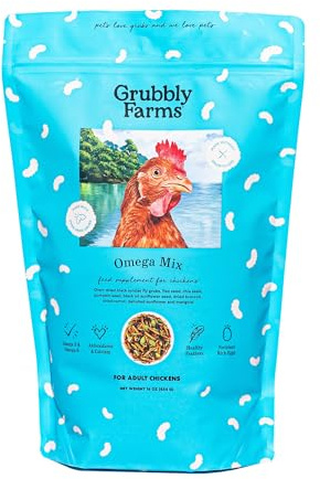 Grubbly Farms Omega Mix Chicken Treats for Laying Hens - Superfood and Omega-Rich Chicken Feed Supplement to Support Egg Production, Strong Eggshells and Nutritious Yolks - 1LB