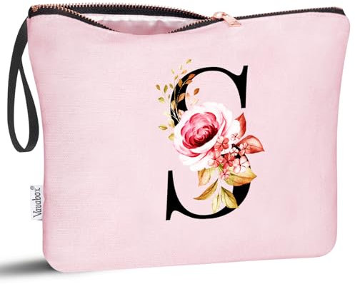 Vavabox Trousse de Toilette personnalisée A à Z, Tissu Premium & Fermeture éclair Robuste, Cadeau Parfait Femme, idée Cadeau Fille Unique, Cadeau Unique pour mariée ou Demoiselle (S, Rose)
