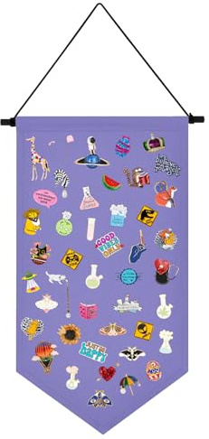 Kunyeah Wall Hanging Brooch Organizer Storage Case Colorful Canvas Pin Board Stand Enamel Pin Badge Hanging Holder Display Banner Earrings Collection Holder - Pins No Included (Purple)