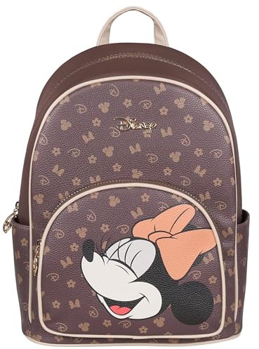 Disney Minnie Mouse brauner Lederrucksack, Damen Cityrucksack 34x24x12 cm