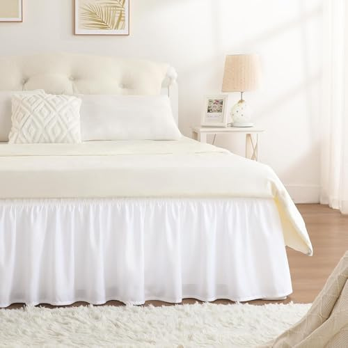 RIMELA Tour de lit blanc double élastique facile à installer, jupe de lit réglable enveloppante de 38 cm de hauteur (90 x 190 cm), décorations de Noël