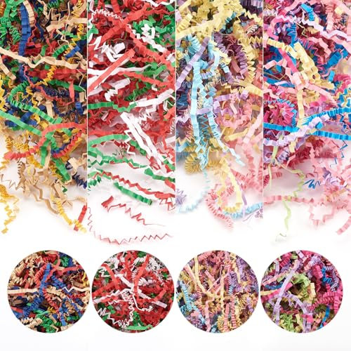 Beadthoven - Papel de seda triturado de 200 g, 4 colores, rafia, relleno de regalo, caja de papel para manualidades, cordel de papel para Pascua, Navidad, cajas de embalaje, decoración de embalaje