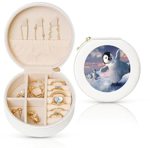 EZDLOWVBA Schmuckkästchen mit Pinguin-Aufdruck, PU-Leder, Reise-Schmucketui, Mini-Schmuck-Aufbewahrungsbox für Ringe, Ohrringe