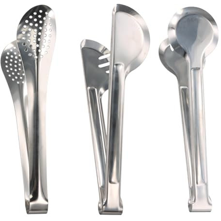 YILANJIN Pinze da Cucina, 3 Pezzi Pinze per Insalata in Acciaio Inossidabile, Pinze da Servizio Acciaio Inox per Barbecue, Multifunzione Pinza per Alimenti per Salsicce, Spaghetti, Dessert (Argento)
