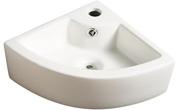 Small Corner Basin Compact Bathroom Cloakroom Hand Wash Ceramic Wall Hung White