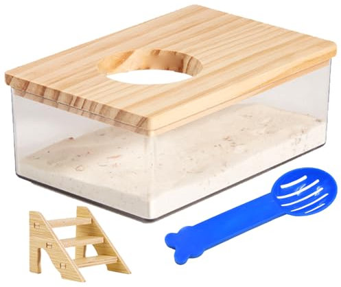 GNAUMORE Haustier Hamster Badezimmer,Hamster Sandbad Container,Hamster Sandbad,Hamster Sandbad mit Leiter und Schaufel,Hamster Zubehör Transparent Acryl,Abnehmbarer Hamster