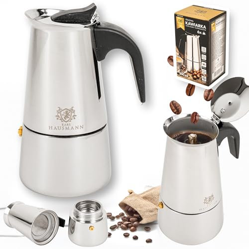 KARL HAUSMANN Moka Acciaio Inox Induzione - 6 Tazze - 300 ml - Caffettiera Adatta a Tutti i Tipi di Fornelli - Manico anti Scottatura - Moca per Caffe ad Induzione - Macchina Caffe - Mocca Caffé